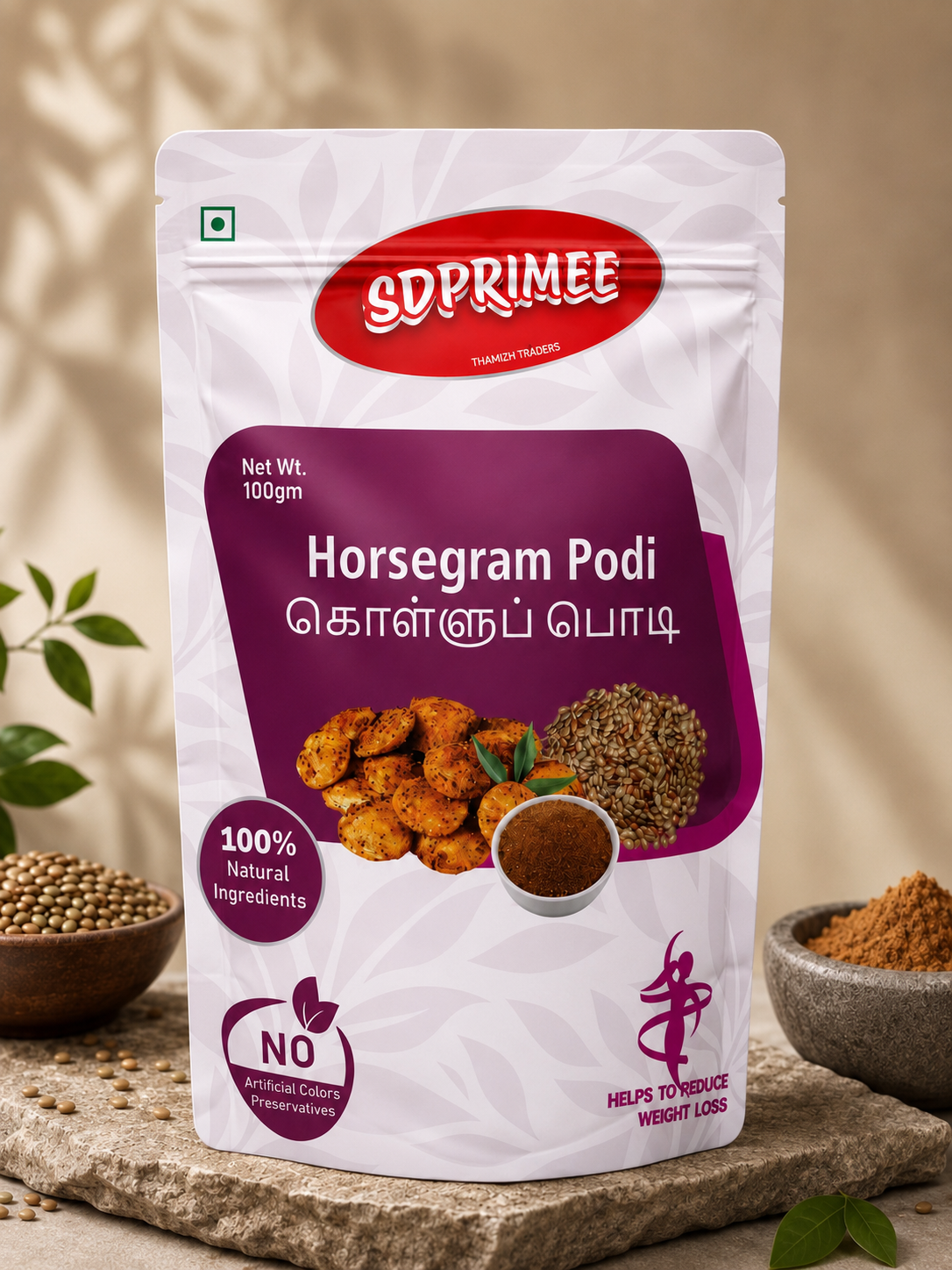 SDPRIMEE Horsegram Podi (100g) | Traditional Homemade Kollu Podi